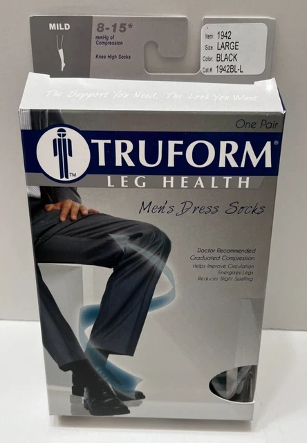 Truform Leg Health Men's Compression Knee High Dress Socks Size L Black 8-15mmHg