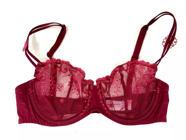 SIMONE PERELE WOMEN'S 32D Red Embroidered Sheer Underwire Unlined