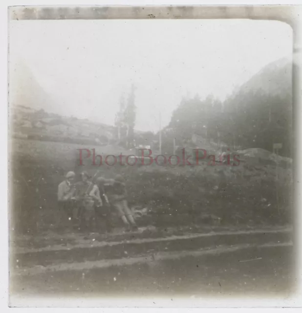 FRANCE Montagne Famille 1930 Photo Plaque de verre Stereo Vintage