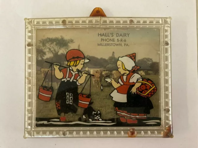 Hall's Dairy Millerstown PA  "Dutch Boy/Girl" Advertising Plaque Picture Frame