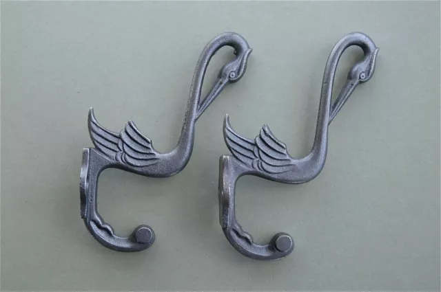 Pair Of Beautiful Arts And Crafts Stork Hook Cast Iron Coat Bird Coathook Rack