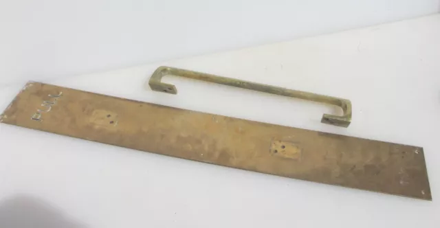 Large Antique Brass Door Handle Shop Pull Old Pub Enamel Vintage Art Deco 24"