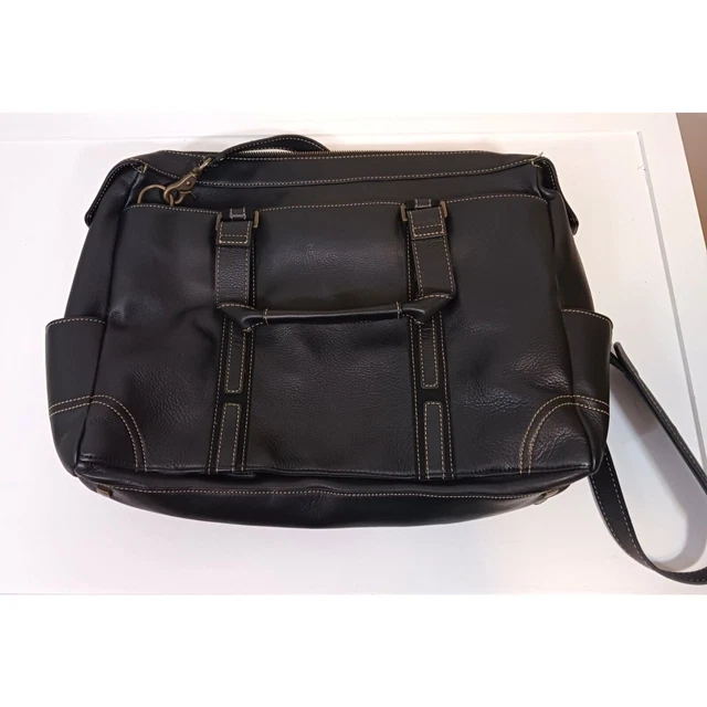 Levenger Leather Black Messenger Satchel Laptop Crossbody Men's Bag 3