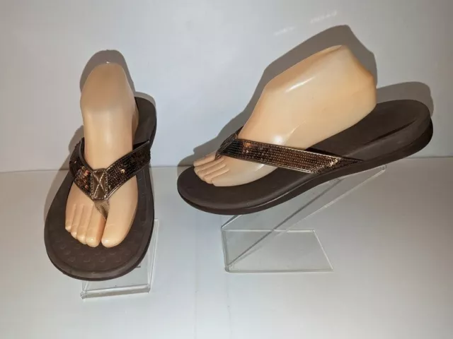 Vionic Tide SQ Bronze Sequin Thong Comfort Sandals Slides Womens Sz.11 / 42 M