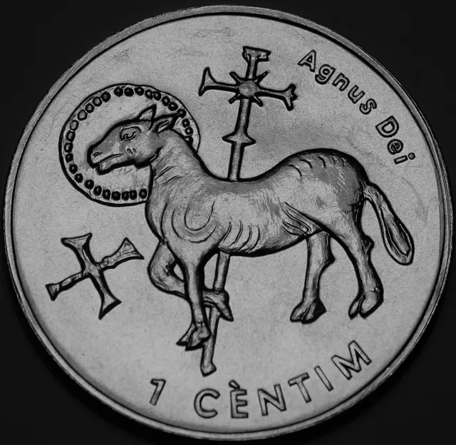 Andorra Centim, 2002 Gem Unc~Lamb of God~1st Year For Coinage~Agnus Dei~Fr/Ship