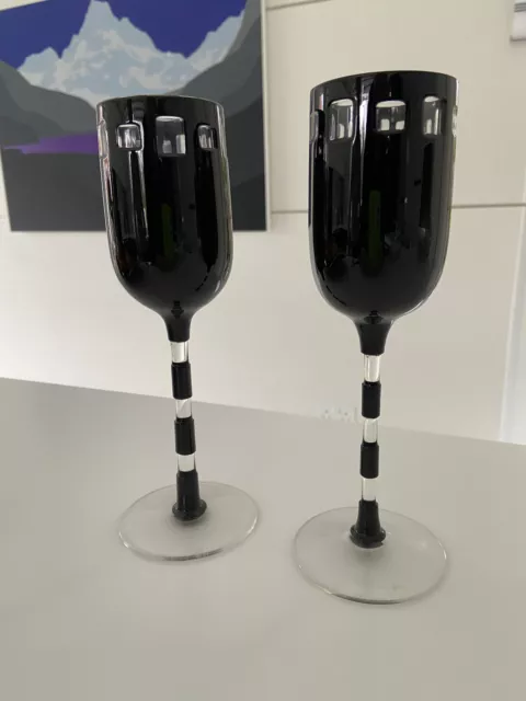 NICK MUNRO - Tyrone Crystal - Pair of 'Squares' Black Wine Glasses - UnBoxed