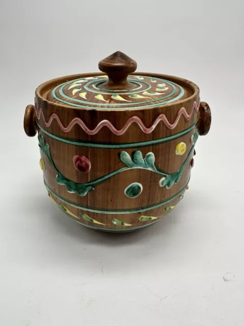 Handmade Painted Ceramic Colorful Cookie Biscuit Jar With Lid Italy Moriage