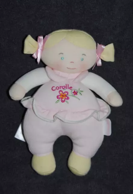 Peluche Doudou Poupée Fille COROLLE 2010 Tendre Rose Couette Hochet 21 Cm TTBE