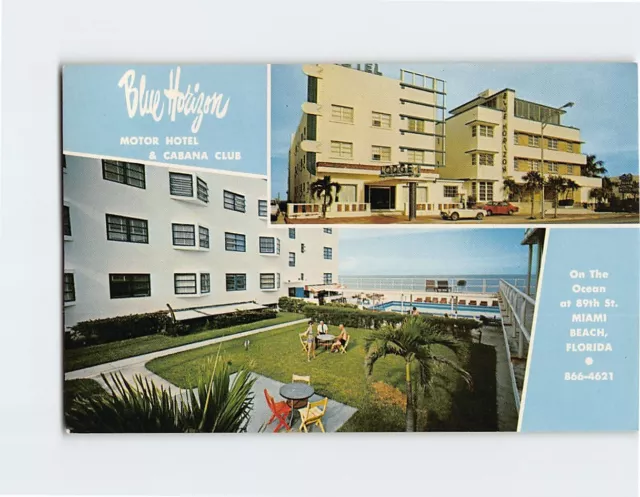 Postcard Blue Horizon Motor Hotel & Cabana Club Miami Beach Florida USA