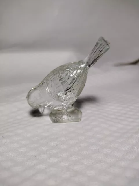 Clear Art  Glass BIRD Mini Figurine Sparrow Head Down Tail Up Feeding  2.25x3