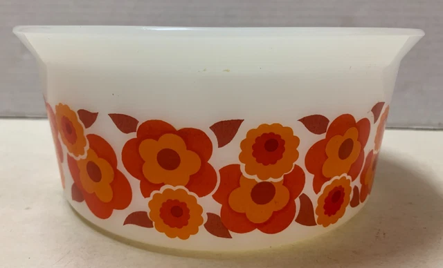 Plat Saladier Arcopal Vintage – Motif Fleurs De Lotus Orange, Années 70 – État Occasion
