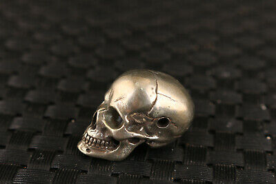 Rare Chinese old tibet silver hand carved skull statue netsuke collection bead