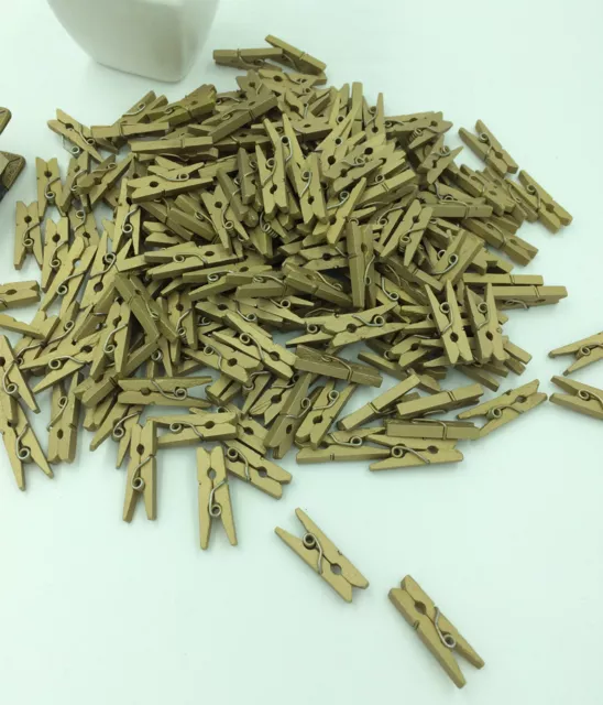 50pcs Mini Gold color Wooden Clothe Photo Paper Peg Clothespin Craft Clips 25MM