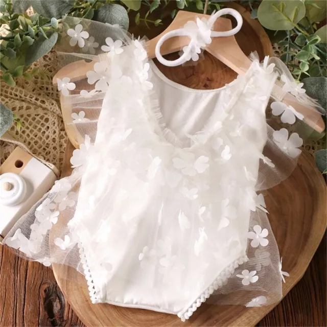 Photography Props Outfits Baby Girl Lace Romper Headband Infant Photo