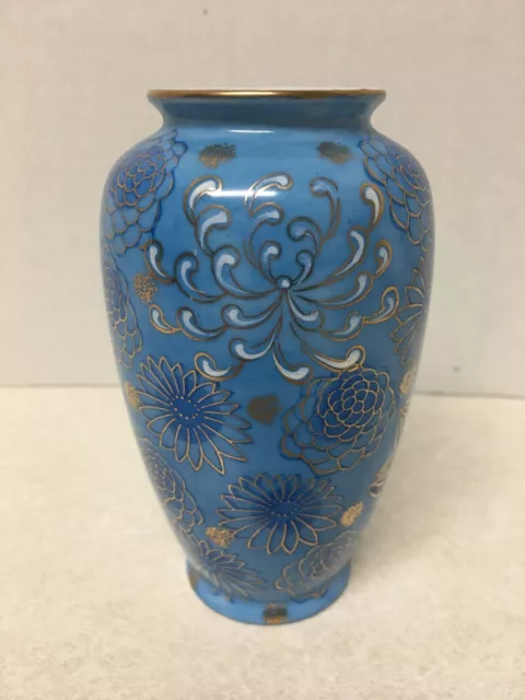 Vintage Japanese Blue Gold Hand Painted Porcelain Vase  5" Tall