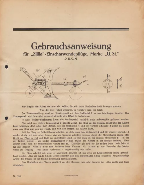 GROSSSCHIRMA SA., Prospekt Gebrauchsanweisung für Zillia-Einschar-Wendepflüge