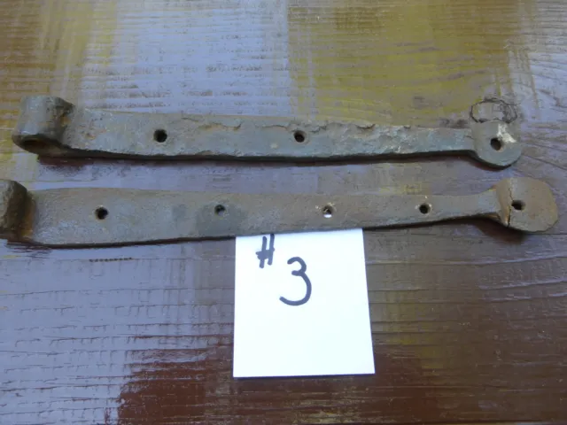 Vintage Hand Forged Iron Strap Hinges Round Tip PAIR-SET 3