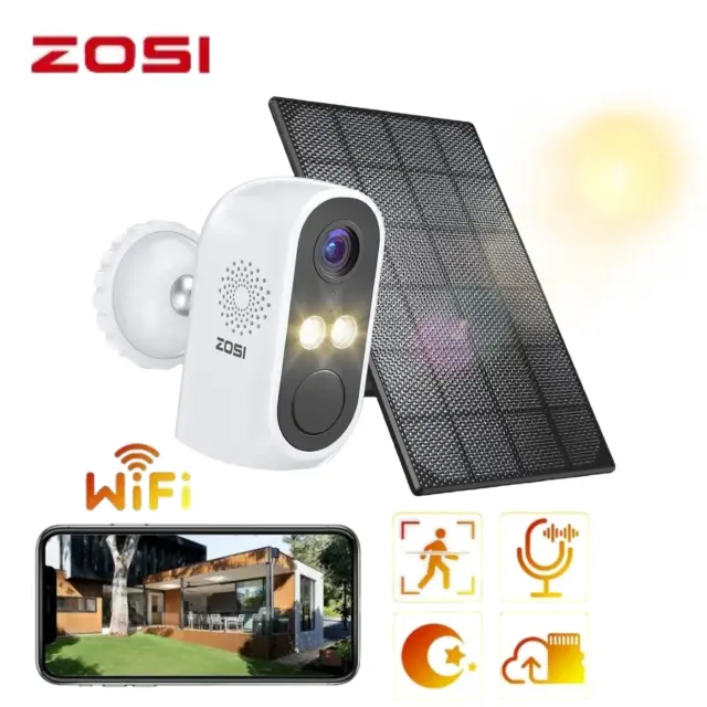 ZOSI WiFi Solar Battery Powered Security Camera System Wireless Outdoor Pan/Tilt