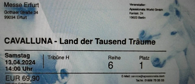 CAVALLUNA - SA 13.04.2024, 14:00 Uhr Messe Erfurt - 1 Ticket - Tribüne