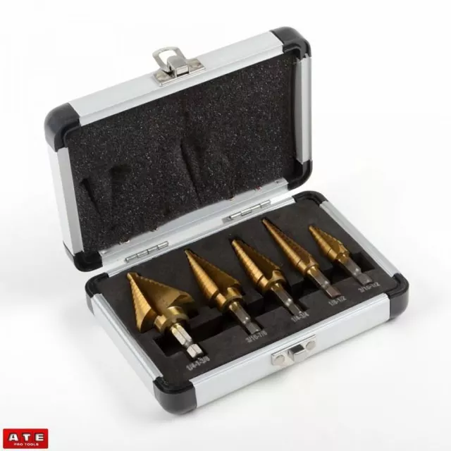 5Pc Step Drill Bit Set with Hex Snap In On Shank Stepped for Metal Steel