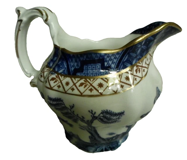 Antique Booths Real Old Willow Creamer Blue White & Gold