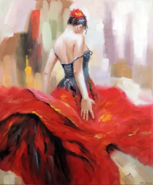 LMOP604 red dress dancing girl portrait hand painted art oil painting on canvas