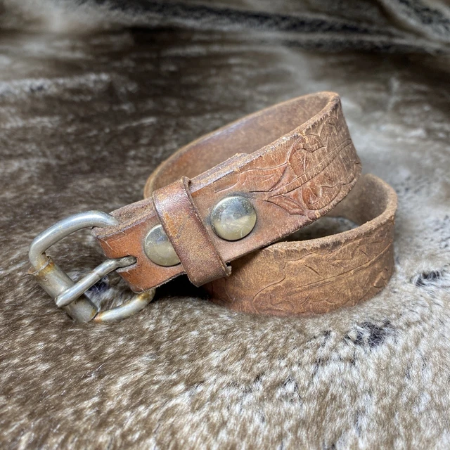 Belt Toddler 2T Brown Leather Stamped Yoda Engraved Silver Buckle