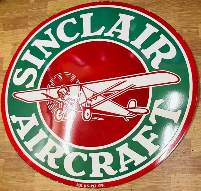 Sinclair Flugzeug Porzellan Emaille 48 Zoll einseitiges Schild