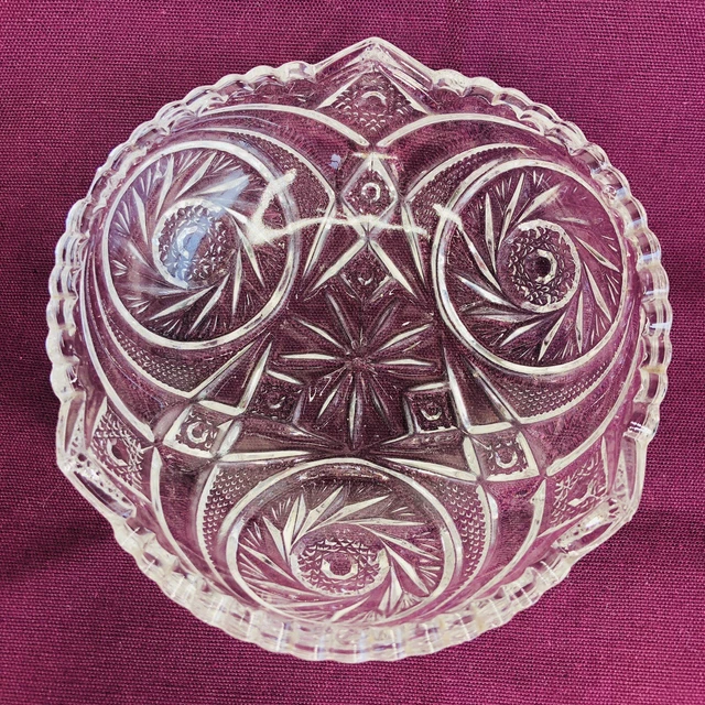 American Brilliant Cut Glass Sunburst Pattern Small Vintage Trinket Serving Dish