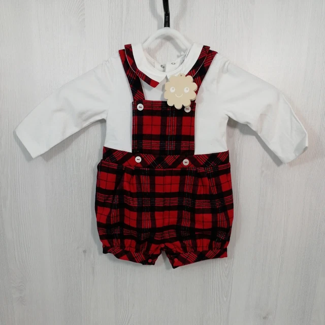 Patachou Baby Boys Style Red Tartan Strap Shorts & Shirt Outfit 9 Months