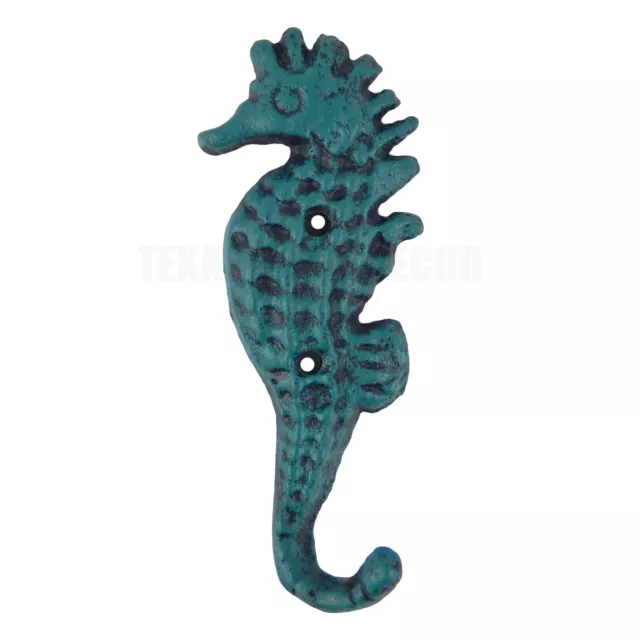 Cast Iron Seahorse Wall Hook Nautical Coat Towel Key Hanger Blue Teal