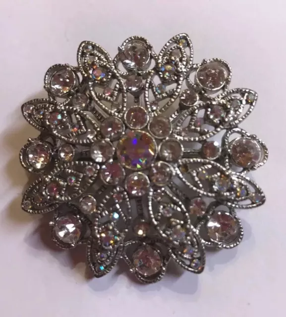 Beautiful Silver Tone Rhinestones Brooch/pin Signed LC