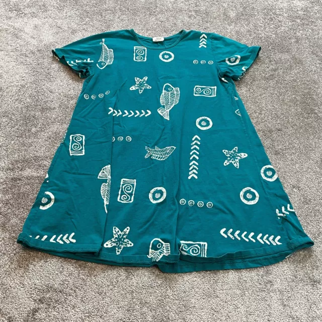 Jostar Shirt Dress Tunic Top Womens Large Blue Fish Starfish Print Short Sleeve