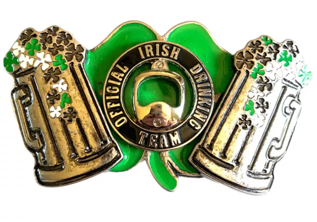 Vintage 1980’s Official Irish Drinking Team Beer Stein Belt Buckle Green Silver