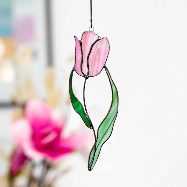 Stained Glass Flower Suncatcher Mothers Gift Wall Hangings Tulip Charm