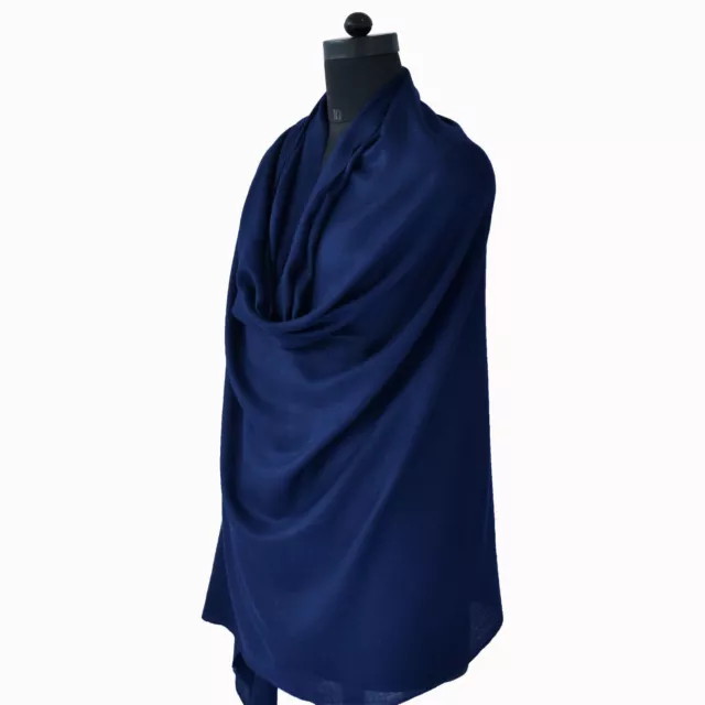 KASHMIR PASHMINA SHAWL. Hand Loomed Argyle Weave 100% NATURAL CASHMERE Navy Blue