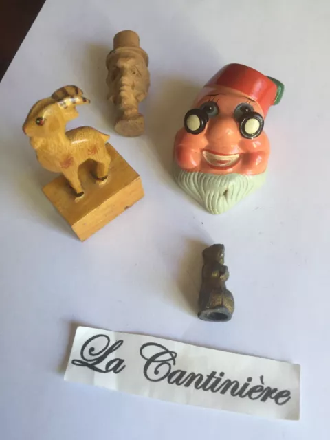 Ancien Taille Crayon Lot De 3 - Et Figurine Tete Homme Sculpture - Ar0