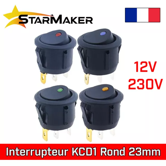 KCD1 Interrupteur à bascule 23mm 12V 230V 6A ON-OFF point voyant lumineux