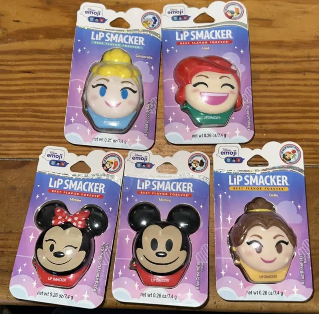 Set Of 5 Disney Tsum Tsum Lip Smacker Emoji Mickey/Minnie/Belle/Ariel/Cinderella