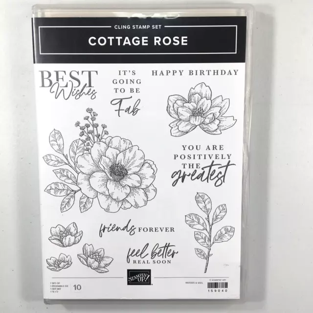 Stampin Up Cottage Rose Stamp Set Flower Phrases Sayings Greetings USED