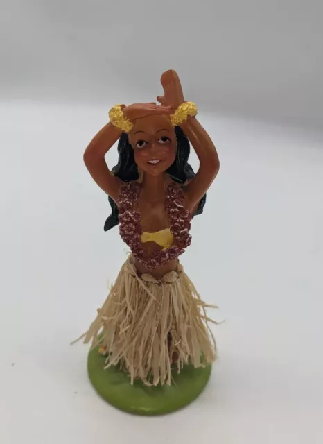 Hawaiian BOBBLE HULA GIRL WITH GRASS SKIRT On Green Base- 5.5 Inch/ Tiki Decor