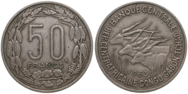 Französisch-Äquatorialafrika - Kongo Gabun Tchad 50 Francs 1963 - KM# 3