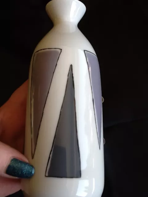 Royal Dux Porzellan weiß Vase handgemalt Abstrakt grau Op Art TOP