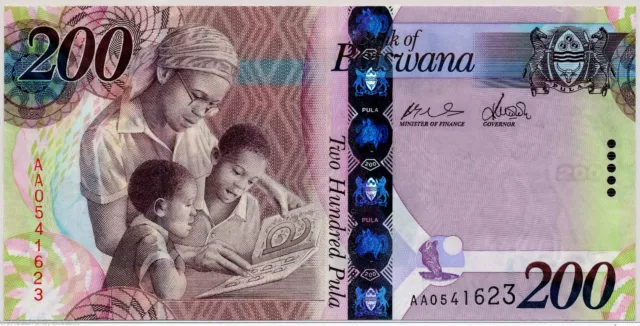 Botswana 200 Pula P34 2009 Aa Prefix Zebra Book Unc Animal Paper Money Bank Note
