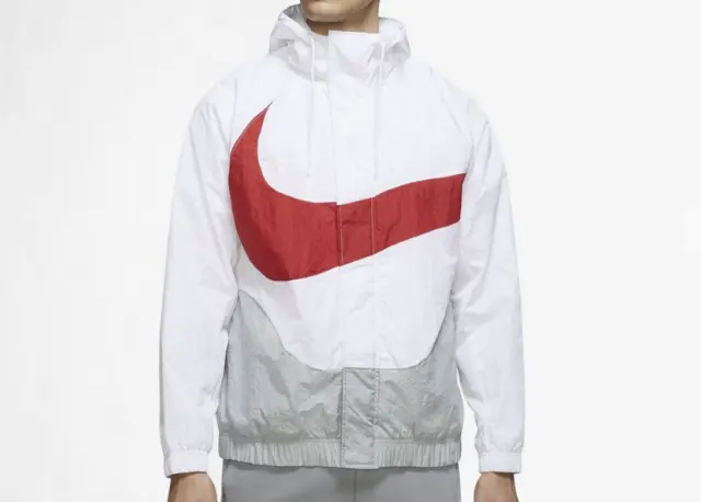 Nike Uomo Swoosh Manica Lunga Sport Hoodie Giacca con Cappuccio Bianco Rosso
