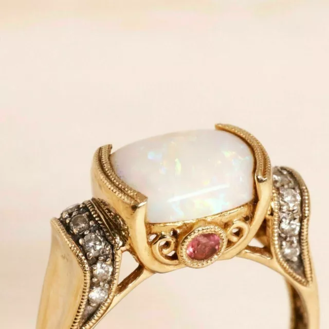 3CT OVAL LAB Created Opal Diamond Women's Wedding Ring 14k Yellow Gold ...