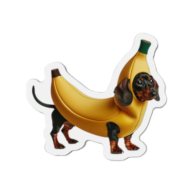 DIECUT FRIDGE Dachshund Wiener Dog in Banana Costume Playful
