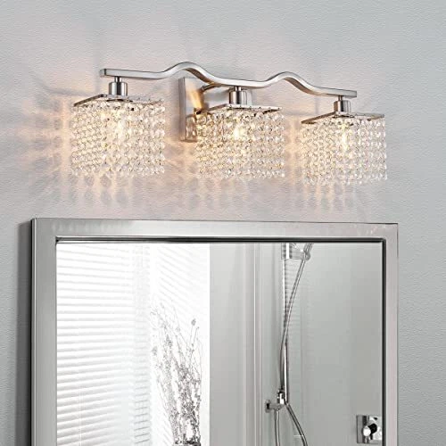 3-Light Bathroom Light Fixture Morden Vanity Wall Scones Light Clear Nickel