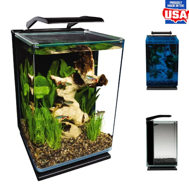 Glass Aquarium Fish Tank Kit LED Lighting 5 Gallon Water Tank Hidden Filtration