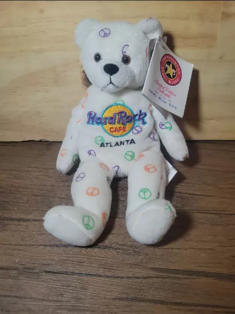 Hard Rock Cafe Atlanta Peace Signs Beanie Plush Herrington Teddy Bear Tags